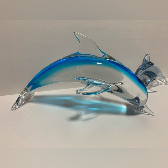Crystal Blue Dolphin Fifth Avenue Art Glass Blue & Clear Set of 2 Dolphins - Picture 10 of 16